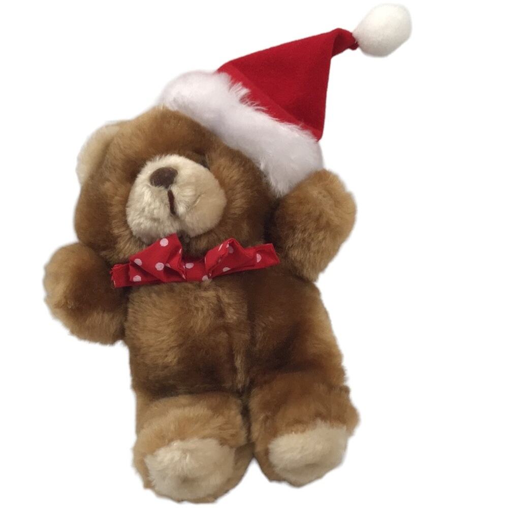 Vtg 1989 American Greetings Honeylove Bear Plush 8'' Stuffed Santa Hat Bow Toy